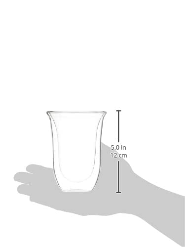 De'Longhi Gläser Set DLSC312, 2 doppelwandige Thermogläser mit Isolierfunktion für kalte und warme Getränke, widerstandsfähiges Borosilikatglas, Spülmaschinenfest, Fassungsvermögen 330 ml , 2 Stück