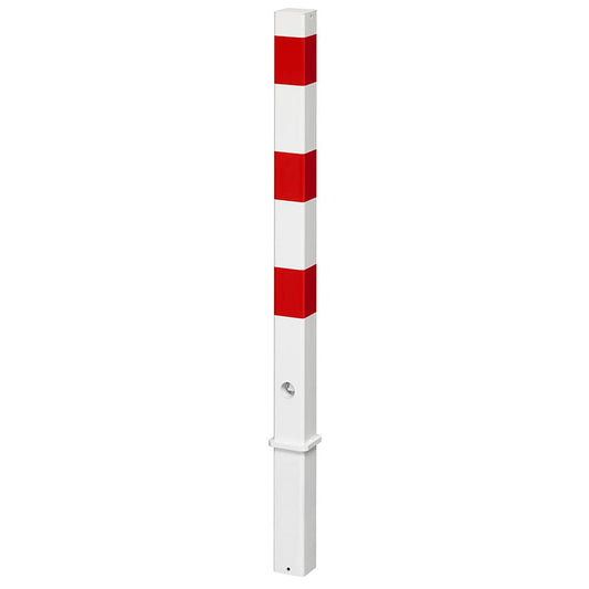 Absperrpfosten aus Stahl SPU 704 rot/weiß - herausnehmbar mit Bodenhülse, Dreikantschloss - Höhe ü. Flur: 900 mm, Vierkantpfosten: 70 x 70 mm - rote Reflexfolie - wolk