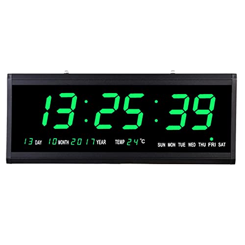 LNINNERY LED Digital Wanduhr 480 x 190 x 30 mm mit Thermometer Digitale Wanduhr für Zimmer Küche Büro (grün)