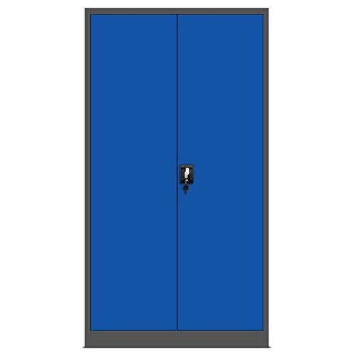 Jan Nowak 3er Set Aktenschrank C001H Büroschrank Metallschrank Stahlschrank Werkzeugschrank Stahlblech Pulverbeschichtet Flügeltürschrank Abschließbar 195 cm x 90 cm x 40 cm (anthrazit/blau)