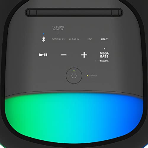 Sony SRS-XV800 - Bluetooth, Party Box Lautsprecher, Kraftvoller 360° Sound, tragbar, 5 Front-/2 Rücklautsprecher, MEGA Bass, 25h Akkulaufzeit, LED Licht, IPX4 wasserdicht, Schnellladung– Schwarz