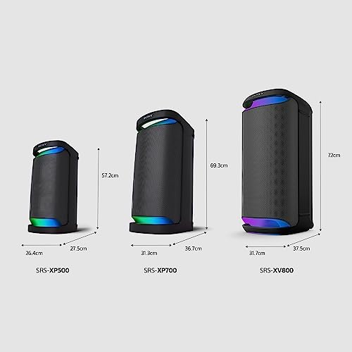 Sony SRS-XV800 - Bluetooth, Party Box Lautsprecher, Kraftvoller 360° Sound, tragbar, 5 Front-/2 Rücklautsprecher, MEGA Bass, 25h Akkulaufzeit, LED Licht, IPX4 wasserdicht, Schnellladung– Schwarz