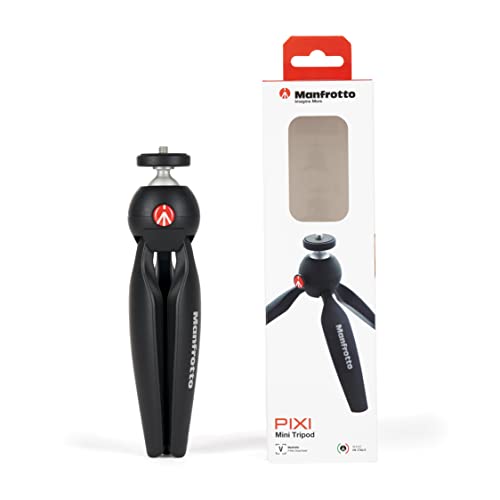 Manfrotto MTPIXIMII-B, PIXI Mini-Stativ mit Handgriff für kompakte Systemkameras, DSLRs, Spiegellos, Video, Hergestellt in Italien, aus Technopolymer und Aluminium, Schwarz