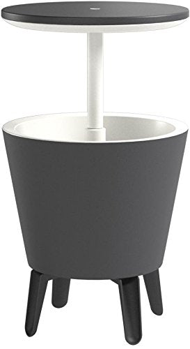 Keter Moderne Coole Bar-Outdoor-Terrassenmöbel und Whirlpool-Beistelltisch mit 2,5 l Bier- und Weinkühler, Dunkelgrau