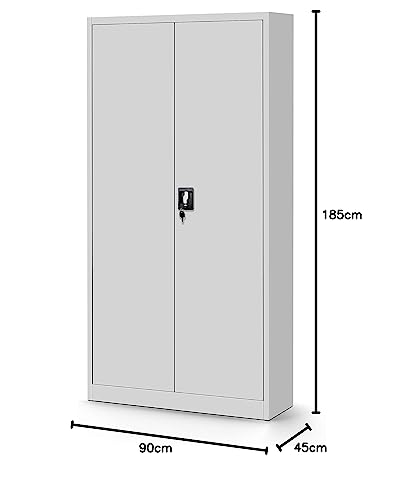 Jan Nowak by Domator24 Aktenschrank mit Geheimfach C001D Metallschrank Büroschrank Stahlblech Pulverbeschichtung 185 cm x 90 cm x 45 cm (grau/grau)