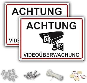 DinAliX 2 Stück Achtung Videoüberwachung Schild | 30x20cm robustes Kunststoff Schild Kameraüberwachung zeigt an, dass dieser Bereich Videoüberwacht wird
