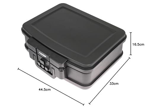HMF 250437 Feuerfeste Wasserdichte Dokumentenbox mit Zahlenschloss | DIN A4 | 44,5 x 16,5 x 33 cm | Schwarz