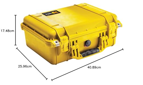 PELI 1450 Bruchfestes Case für Wertvolle Ausrüstung, IP67 Wasser- und Staubdicht, 15L Volumen, Mit Schaumstoffeinlage (anpassbar), Farbe: Gelb