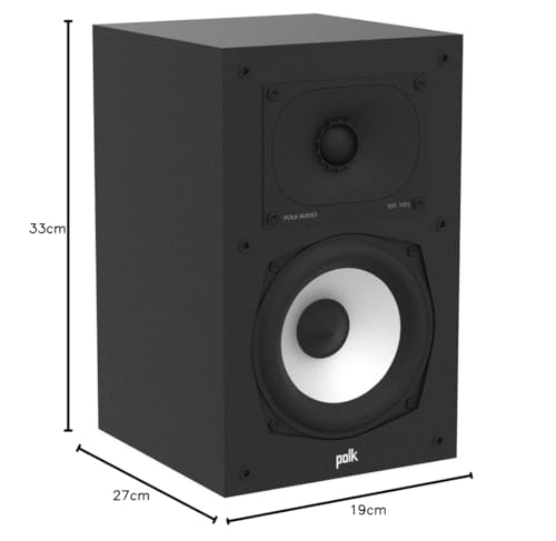 Polk Audio Monitor XT20 Regallautsprecher, Stereolautsprecher, Surround Lautsprecher, Hi-Res Zertifiziert, Dolby Atmos und DTS:X kompatibel, HiFi und Heimkino Lautsprecher (Paar), Schwarz
