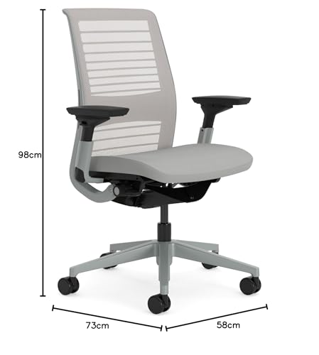Steelcase Think Glow Up Ergonomischer Bürostuhl mit LiveBack Lumbalstütze, 4D-Armlehnen, nachhaltigem Design Möwengrau /Nickel