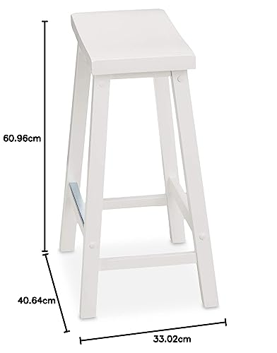Amazon Basics Hocker für Küchentheke, Sitzfläche aus Massivholz, 61 cm hoch, Weiß, 2 Stück
