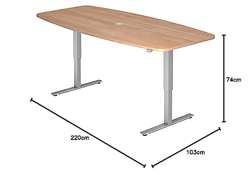 Bümö elektrisch höhenverstellbarer Konferenztisch Nussbaum 220x103 cm - Besprechungstisch rund-oval, grosser elektrischer Meeting-Tisch höhenverstellbar für Konferenz & Besprechungsraum