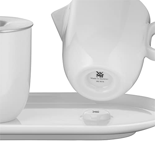 WMF Barista Zuckerdose 130 ml und Sahne-/ Milchkännchen Porzellan 170 ml mit Deckeln Set 3-teilig mit Untersetzer, Milchkanne, spülmaschinengeeignet