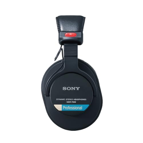 Sony MDR-7506 Studio-Monitor-Kopfhörer, geschlossen, kabelgebunden, 10 Hz-20 kHz, 63 Ohm, leichtes, faltbares Design (227 g), ideal für Studioaufnahmen und -abmischungen, inkl. Tasche, schwarz