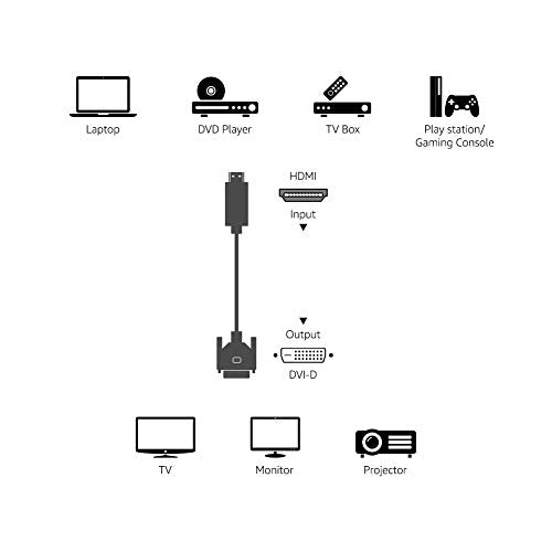 Amazon Basics - HDMI-A-auf-DVI-Adapterkabel für Fernseher, bidirektional, 1080P, vergoldet, 1.8 m, 1 Stück, Schwarz