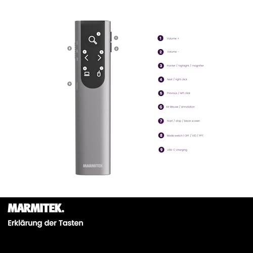 Kabelloser Presenter mit digitalem Laserpointer - Marmitek WPR-400 Präsentationsfernbedienung, Air-M