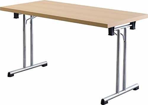 Bümö Klapptisch Buche 138 x 69 cm klappbar & stapelbar, klappbarer Schreibtisch, Klappschreibtisch, Tisch klappbar, Klappbarer Tisch, Klapptisch Holz-Platte, Gestell stabil aus Metall verchromt
