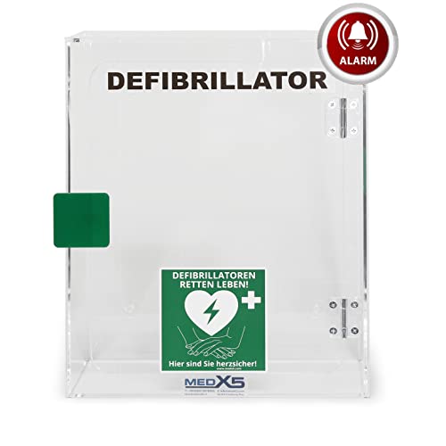 Erste Hilfe Defibrillator (AED) HeartSine SAM 360P, mit automatischer Schockauslösung für Laien und Profis, inkl. Acrylglaswandkasten mit Alarm