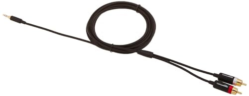 Amazon Basics 3,5 Aux auf 2 x RCA Adapter, Audiokabel für Verstärker, aktive Lautsprecher mit vergoldeten Steckern, 2.4 m, Schwarz