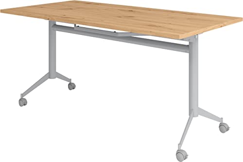 bümö Klapptisch Asteiche 160 x 80 cm klappbar & fahrbar, klappbarer Schreibtisch auf Rollen, Klappschreibtisch, Tisch klappbar, Klappbarer Tisch, Klapptisch Holz-Platte, Gestell stabil aus Metall