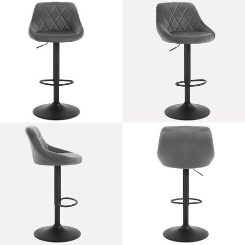 WOLTU Barhocker Tresenhocker, Gute gepolstert, Samt, Höhenverstellbar, Drehbar, 2 x Hocker, Dunkelgrau