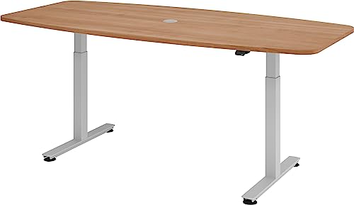 Bümö elektrisch höhenverstellbarer Konferenztisch Nussbaum 220x103 cm - Besprechungstisch rund-oval, grosser elektrischer Meeting-Tisch höhenverstellbar für Konferenz & Besprechungsraum