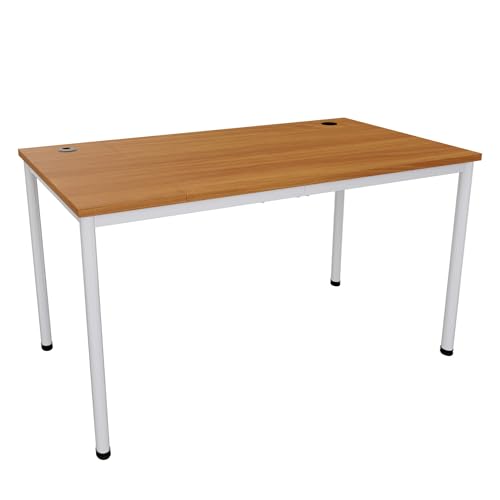 Eigentlich Konferenztisch 140x80 cm mit lichtgrauem Gestell, runden Beinen und schwarzem Buche-Kabeldurchlass Ø60 mm, ideal für Besprechungsräume, auf neutralem Hintergrund.
