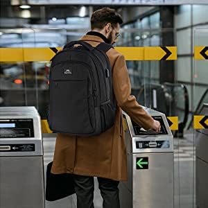 MATEIN Rucksack Herren, Groß Laptop Rucksack 17,3 Zoll Schulrucksack Laptoptasche mit USB Ladeanschluss Anti Diebstahl Business Arbeit Reisen Rucksack Teenager Notebook College Tech Damen, Schwarz