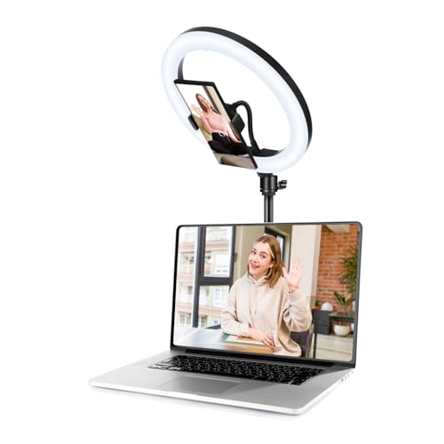 10 Zoll LED Ringlicht mit Stativ Handy, Overhead Stativ Handy mit Ringlicht, Dimmbare LED Tischringlicht für YouTube-Videoaufnahmen, Selfie, Makeup, Tik Tok, Fotografie Kompatibel mit Smartphone