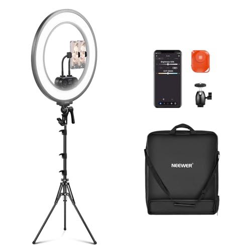 NEEWER 18" Ringlicht Set mit Randbeleuchtung, 45W 3300Lux 2900K-7000K 12 Szenen Ringleuchte mit APP 2,4G PC Mac Steuerung, Fernbedienung, Stativtasche für Make up, TikTok, Ins, Live Stream, RL45B