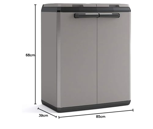 Keter 9736000 Split Basic Recyclingschrank, grau/schwarz, 68 x 39 x 85 cm, manuelle Öffnung