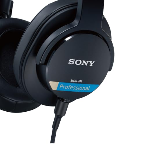 Sony MDR-M1 Studio-Kopfhörer mit geschlossenem Rücken - kabelgebunden, Ultra-Breitband-Wiedergabe (5Hz-80kHz), ideal für Studioaufnahmen und -abmischungen, leicht (216g), 2 abnehmbare Kabel, schwarz
