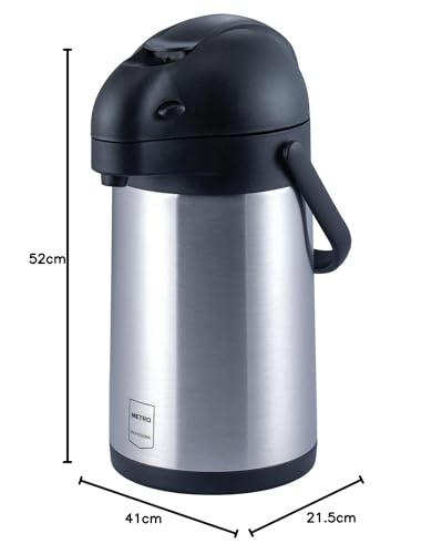 METRO Professional Kaffeemaschine GCA 2101, Edelstahl, 21.5 x 41.5 x 52 cm, 2.3 L (Wassertank), 2000W, mit Thermoskanne (2 L), 100 x Papierfilter, Temperaturbereich: 30-98°C, silber