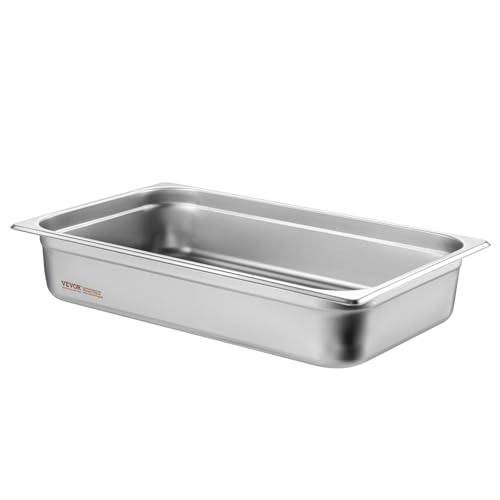 VEVOR Gastronormbehälter, Edelstahl Behälter 6 Stück, 530 x 326 x 107 mm Speisebehälter, kommerzieller Dampfpfanne Warmhaltebehälter 13,9 L Tiefe, Hotelpfanne Tisch Food Pan Buffet Catering