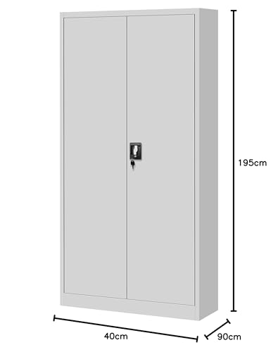 Jan Nowak Aktenschrank C001H Büroschrank Metallschrank Stahlschrank Werkzeugschrank Stahlblech Pulverbeschichtet Flügeltürschrank Abschließbar 195 cm x 90 cm x 40 cm (grau/grau)