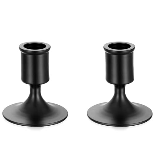 Sziqiqi Kerzenständer Kerzenhalter Schwarzer 2er Set - Dekorative Stabkerzenhalter Metall Kerzenleuchter für Stabkerzen für Hochzeit Wohnzimmer Deko, Stil 1