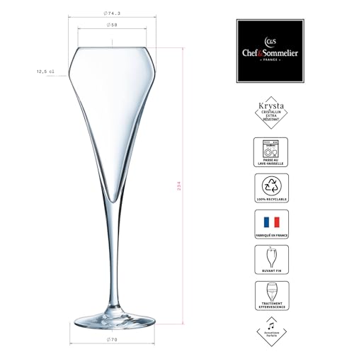 Chef & Sommelier Open Up - Champagnerflöten 200ml - 6 Stück - aus Krysta Kristallglas - Ideal für Festliche Anlässe - Glanz, Transparenz und hohe Widerstandsfähigkeit