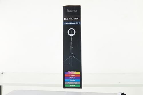 Hama LED Ringlicht mit Stativ Handy (12“ Ringleuchte, 30 cm Durchmesser, Dreibein Stativ für das Smartphone, ausziehbar bis 215 cm, dimmbares Kreislicht, Bluetooth Fernauslöser) schwarz