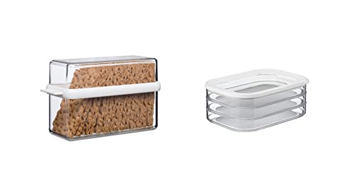 Mepal 2-tlg Vorratsdosen Frühstücks-Set Stora Weiß – Knäckebrotdose mit Kühlschrankdose – zur Aufbewahrung von Knäckebrot bzw. Wurst und Fleischwaren – 3 separate Aufbewahrungsbehälter