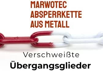10 Meter Absperrkette aus Stahl Rot/Weiß pulverbeschichtete Stahlkette 4mm Durchmesser Absperrkette aus Metall stabile, witterungsbeständige Absperrkette von Marwotec aus Deutschland