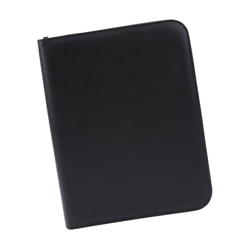Genie Exclusiv A4 Schreibmappe mit Ringbuch, Taschenrechner, Reißverschluss, inkl. A4-Schreibblock, Lederoptik schwarz