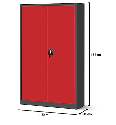 Jan Nowak Metallschrank Jan II 185 x 115 x 40 cm - Aktenschrank abschließbar mit 2 Türen, Mehrzweckschrank mit 5 Ebenen, Büroschrank aus Stahlschrank mit Pulverbeschichtung - Anthrazit-Rot