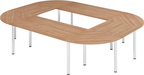 bümö Konferenztisch O-Form 320x240 cm großer Besprechungstisch in Nussbaum, Besprechungstisch mit Chromfüßen, Meetingtisch für 10 Personen, Tisch für Besprechungsraum & Meeting