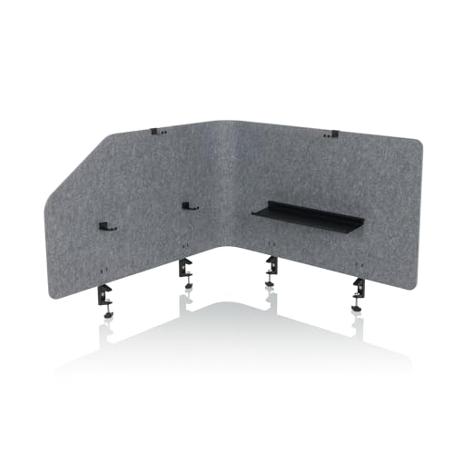 hjh OFFICE Akustik Tischtrennwand FLEXMIUT T TOP 50 x 160 cm Stoff Sichtschutz Schreibtisch, als Eck- oder Front-Trennwand nutzbar, Grau, 891015