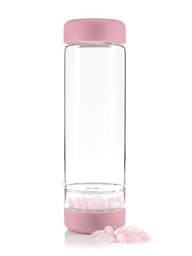 VitaJuwel inu! ROSE | Die Wasserflasche mit echtem Rosenquarz und Blume des Lebens