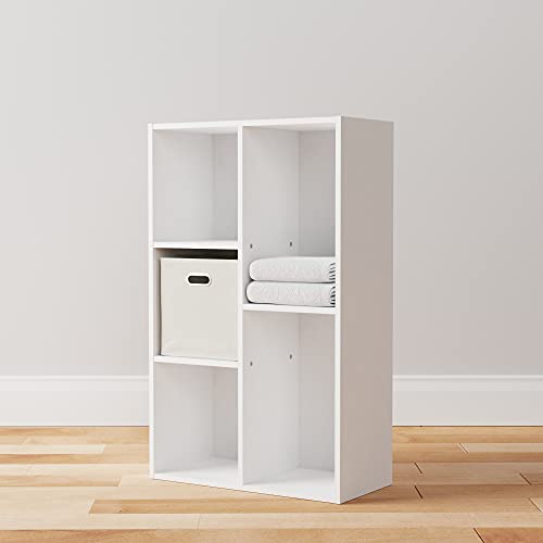 Amazon Basics Bücherregal mit 5 Fächern, Büroregal, Wohnzimmer, Schlafzimmer, Würfel, Weiß, 50 x 24 x 80 cm