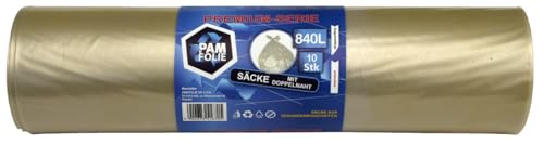 PAM-FOLIE Müllsäcke 840L - 10 Stück - XXL Große Bauschutt-Abfallsäcke, Premium - 130x170cm - 40µm - transparenter Müllbeutel - Bauschuttsäcke - Robuste Säcke für Styropor, Industrie