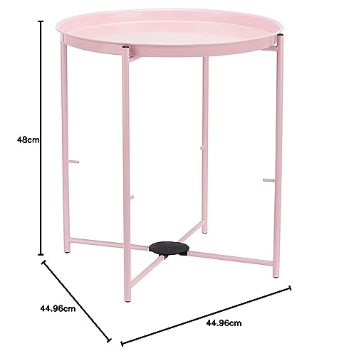 Amazon Basics Runder Beistelltisch, Altrosa, mit Graumeliertem Stoffkorb, Moderner Nachttisch mit Aufbewahrung, Metallgestell