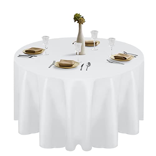 EMART Runde Tischdecke, 120 Zoll Durchmesser, Weiß, 100 % Polyester, Bankett, Hochzeit, Party, Picknick, Kreis, Tischdecken (1 Packung)