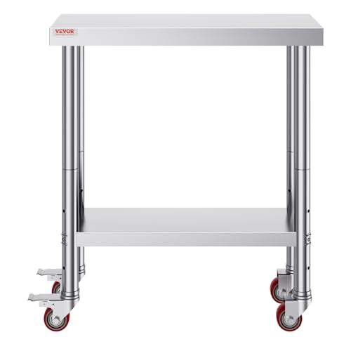 VEVOR Arbeitstisch Edelstahl 76 x 46 x 86 cm Werkbank Catering Arbeitstisch etwas 100 kg für Belastbarkeit Lebensmittel Zubereitungstisch Gewerbliche Arbeitstisch für Küche 4 verstellbare Füße